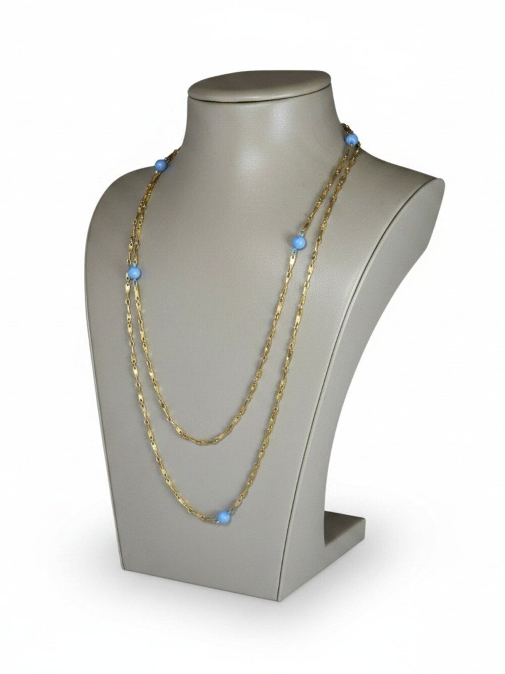 Vintage Women's Gold Plated Blue Station Necklace